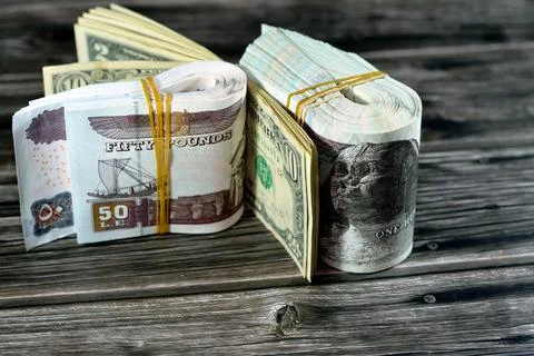 Folded stack Egypt money banknote bills of 100 and 50 EGP LE one hundred Eg.. Stock Photos