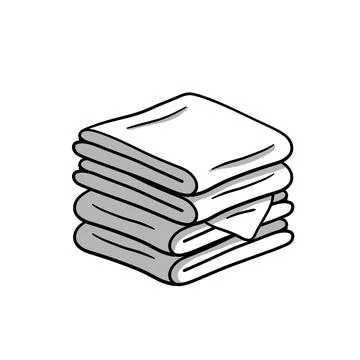 Folded towel or cloth. Stack of fabric. Line drawing. Stock Illustration