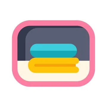 Folded towels stacking on shelf flat icon 스톡 일러스트