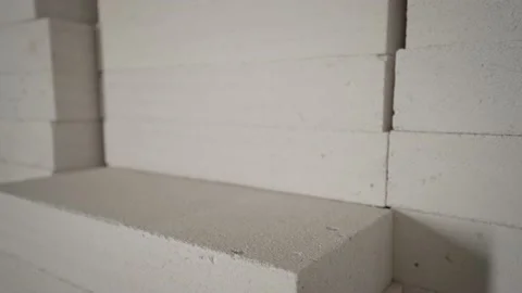 Folded wall foam blocks for the construction of partitions in a residential Stock Footage 189381087