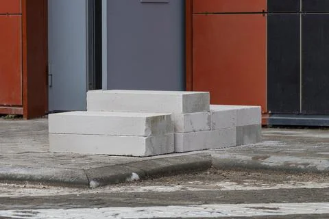 Folded wall foam blocks for the construction of partitions in a residential Stock Photos