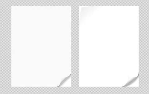 Folded white paper corners, set of notebook sheets are on squared background Stock Illustration