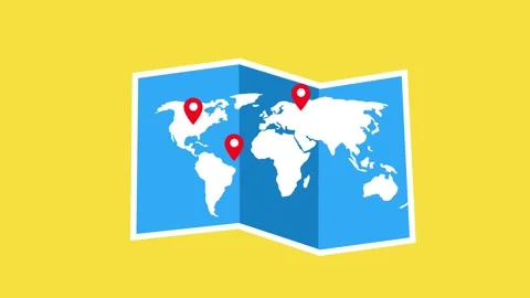 Folded world map animation with location GPS pins Stock Footage 337062231