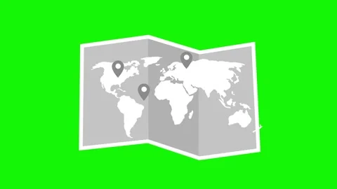 Folded world map animation with location GPS pins Stock Footage 337062251