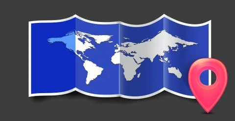 Folded world map with gps marks. Stock Illustration
