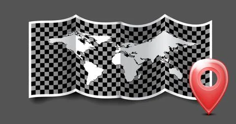 Folded world map with gps marks. Folded world map with gps marks. Vector i... 写真素材