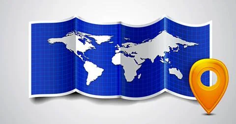 Folded world map with gps marks. Folded world map with gps marks. Vector i... Stock Photos