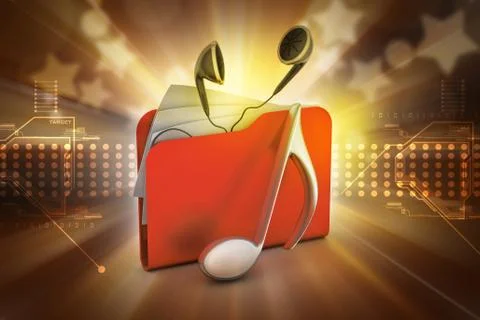 Folder 3d icon with musical notes isolated on white Stock Illustration