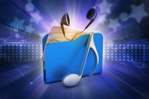 Folder 3d icon with musical notes isolated on white Stockillustratie