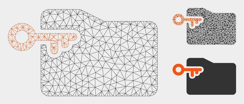 Folder Access Key Vector Mesh Network Model and Triangle Mosaic Icon イラスト素材