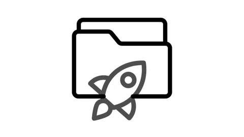 A folder adorned with a vibrant rocket illustration, representing innovatio.. Stock Footage 334834361