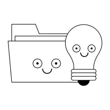 Folder and bulb light in black and white Stock Illustration