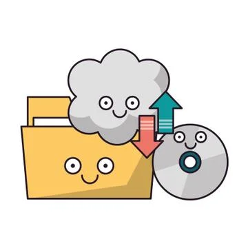 Folder and cd rom with cloud computing vector illustration Illustrazione stock