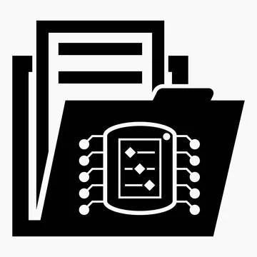 Folder and chip icon. Illustration of technical documentation. Stock Illustration
