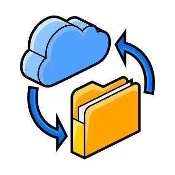 Folder and cloud icon in isometry. Updating information and files. Image for Illustrazione stock