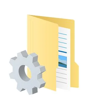 Folder and computer file with gear icon Settings icon or instruction Stock Illustration