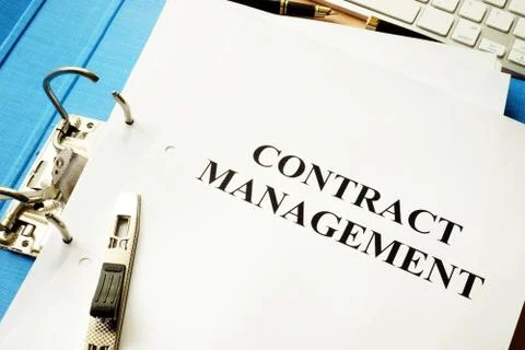 Folder and documents with title contract management. Stock Photos