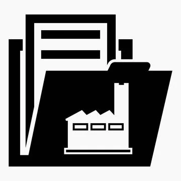 Folder and factory icon. Technical documentation. Stock Illustration