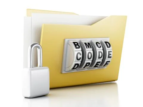 Folder and lock. data security concept. 3d illustration Stock Illustration