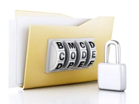 Folder and lock. data security concept. 3d illustration 스톡 일러스트