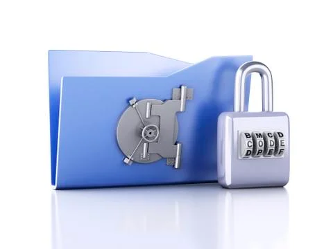 Folder and lock. data security concept. 3d illustration 스톡 일러스트
