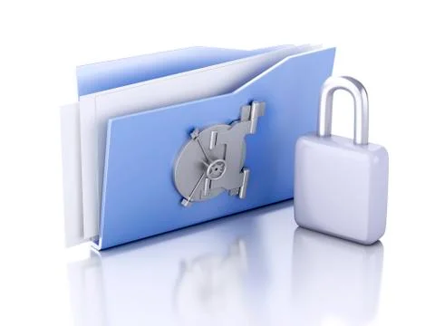 Folder and lock. data security concept. 3d illustration Stock Illustration