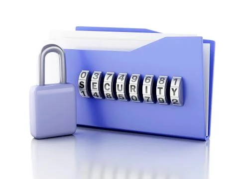 Folder and lock. data security concept. 3d illustration 스톡 일러스트