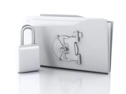 Folder and lock. data security concept. 3d illustration 스톡 일러스트
