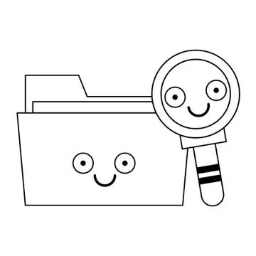 Folder and magnifying glass in black and white 库存插图