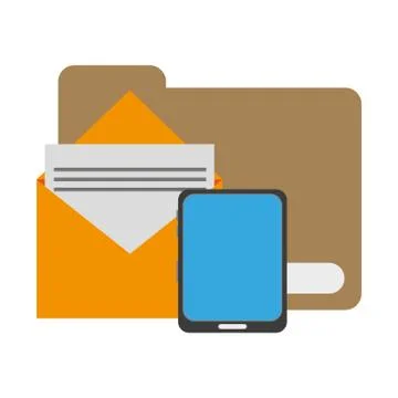 Folder and mail with smartphone 库存插图