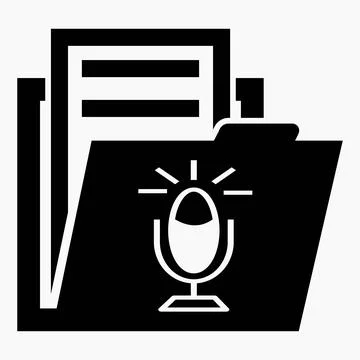 Folder and microphone icon. Voice recording archive. Stock Illustration
