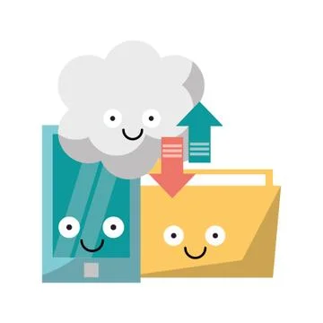 Folder and smartphone with cloud computing Stock Illustration