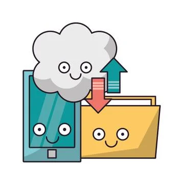 Folder and smartphone with cloud computing vector illustration Stock Illustration
