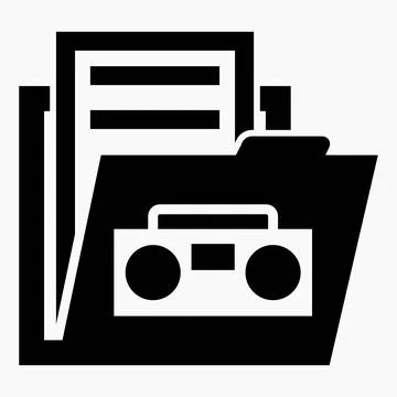 Folder and tape recorder icon. Collection of audio files Illustrazione stock