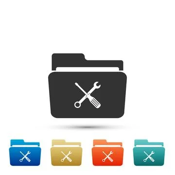 Folder and tools or settings icon isolated on white background. Folder with Illustrazione stock