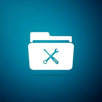 Folder and tools or settings icon isolated on blue background. Folder with 스톡 일러스트