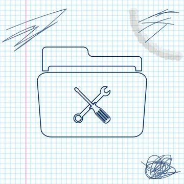 Folder and tools or settings line sketch icon isolated on white background 스톡 일러스트