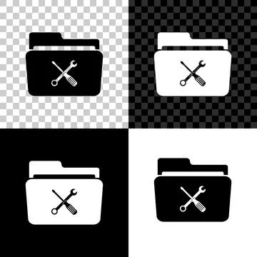 Folder and tools or settings icon isolated on black, white and transparent Stock Illustration