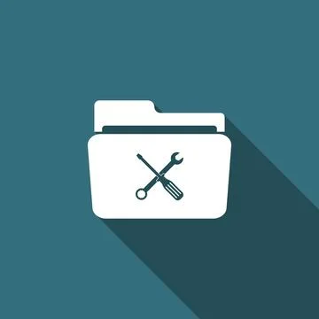 Folder and tools or settings icon isolated with long shadow. Folder with wrench Stock Illustration