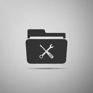 Folder and tools or settings icon isolated on grey background. Folder with Stock Illustration