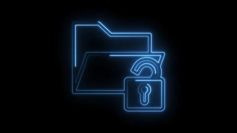 Folder and unlocked padlock digital glowing outline animation on black Stock Footage 330785114