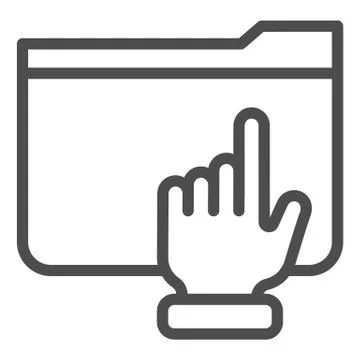 Folder with arm line icon. Hand on folder vector illustration isolated on white Illustrazione stock
