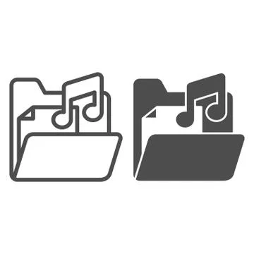 Folder with audio files line and solid icon, Sound design concept, Music folder Illustrazione stock