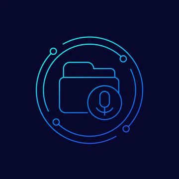 Folder with audio records icon, linear design Stock Illustration