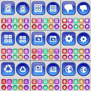 Folder, Bed table, Dislike, Calculator, Window, Gear, Recycling, Newspapers, Ear Stock Illustration
