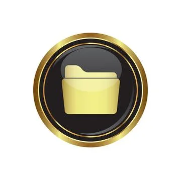 Folder on black gold round button Stock Illustration