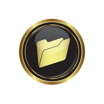 Folder on black gold round button Stock Illustration