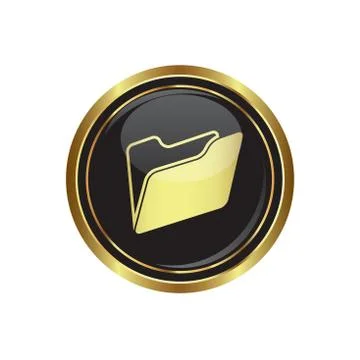 Folder on black gold round button Stock Illustration