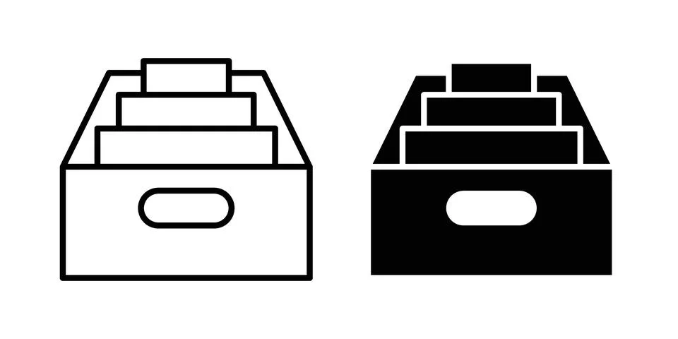 Folder box icon solid, line, and editable vector set. Stock Illustration