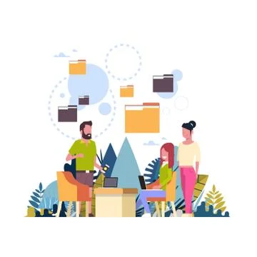 Folder bubbles database man woman communication data privacy concept background Stock Illustration